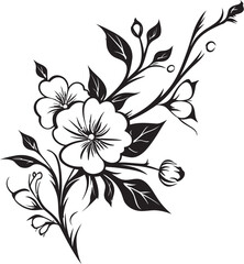 Wine and Blossom Harmony Black Logo Botanical Vine Elegance Monochrome Design
