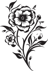 Vineyard Charm Black Floral Icon Floral Wine Symphony Monochrome Emblem