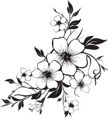 Wine infused Blooms Black Icon Floral Vine Elegance Monochrome Design