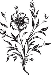 Botanical Elegance Black Vector Icon Floral Wine Harmony Monochrome Logo