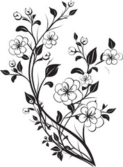 Fototapeta na wymiar Floral Vine Artistry Monochrome Emblem Vineyard Elegance Black Wine Icon