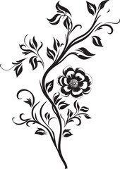 Floral Vine Harmony Monochrome Symbol Wine and Blooms Black Icon