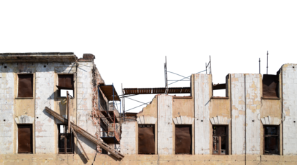 Destroyed old house without roof isolated on the transparent background