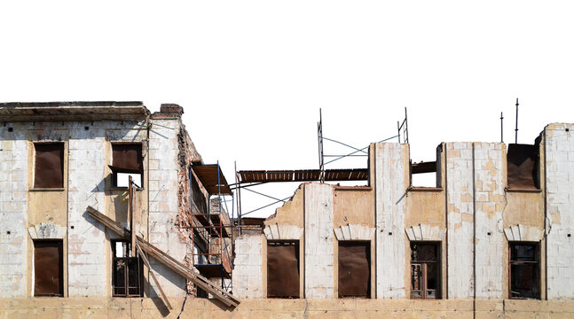 Destroyed old house without roof isolated on the transparent background