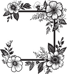 Floral Framework Whimsy Black Vector Emblem Petite Blossom Enclosure Monochrome Design