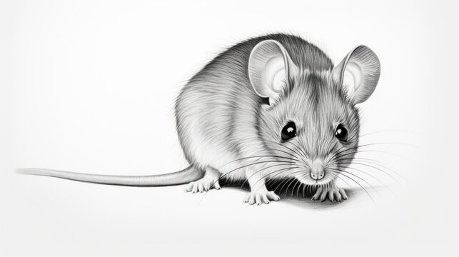  a black and white drawing of a mouse on a white background with a shadow of a mouse in the middle of the image.