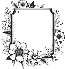 Frame of Blooms Black Vector Icon Flower Encircling Monochrome Logo Design