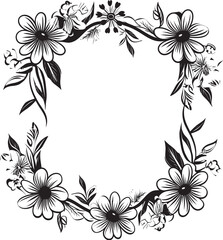 Floral Encircling Whimsy Monochrome Design Charming Floral Enclosure Black Icon