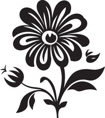 Simple Floral Sketch Black Design Emblem Solid Petal Boundary Monochrome Emblematic Vector