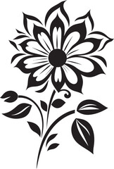 Floral Contouring Monochrome Emblem Thick Floral Sketch Black Logo