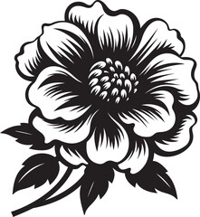 Solid Blossom Sketch Monochrome Vector Emblem Intricate Petal Frame Black Symbolic Icon