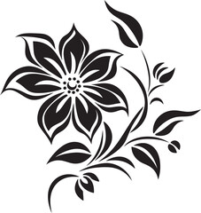 Solid Floral Contour Monochrome Vector Design Intricate Bloom Sketch Black Emblematic Icon