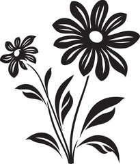 Minimalist Floral Framework Monochrome Emblem Bold Petal Sketch Black Vector Symbol