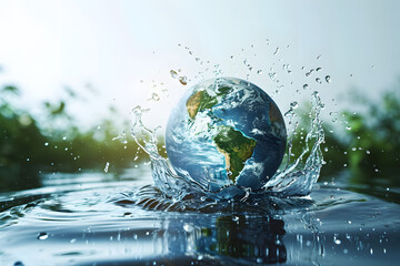 Saving water and world environmental protection concept. Eearth, globe, ecology, nature, planet concepts - obrazy, fototapety, plakaty