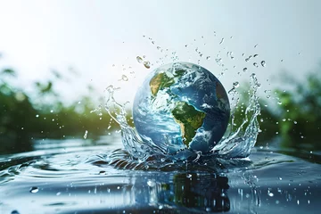Fotobehang Saving water and world environmental protection concept. Eearth, globe, ecology, nature, planet concepts © Prasanth