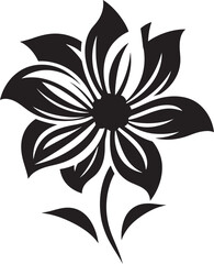 Obraz premium Simplified Bloom Outline Monochrome Iconic Symbol Robust Petal Contour Black Design Sketch