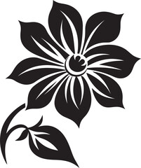 Intricate Blossom Outline Black Vector Flower Sketch Simple Botanical Framework Monochrome Emblematic Icon