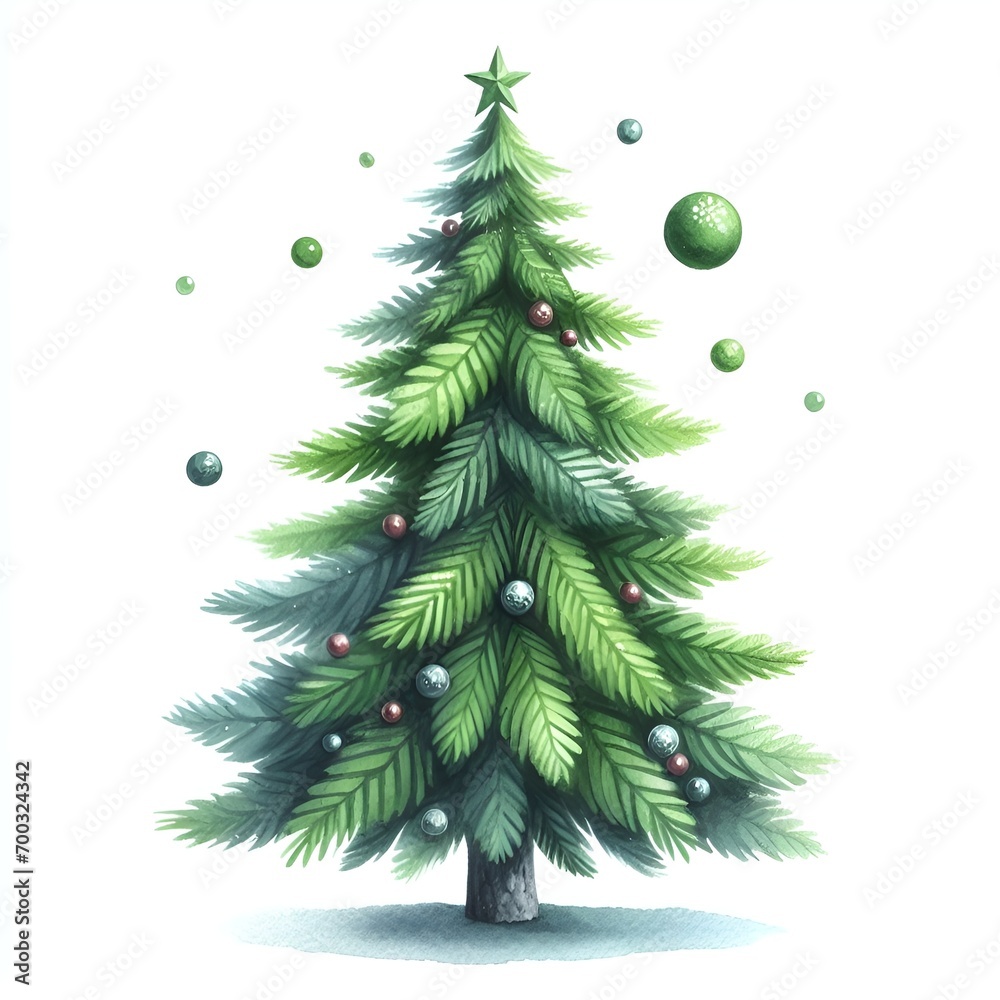 Poster green christmas tree watercolor paint for x-mas card decor