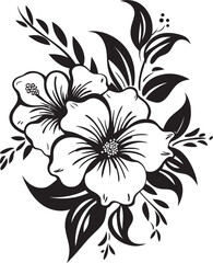 Stark Botanical Structure Monochrome Emblem Floral Boundary Icon Black Vector Design
