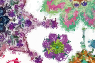 Oil painting and various flowers, chrysanthemums, beautiful wedding illustrations