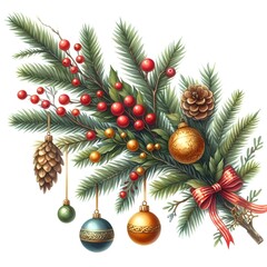 Fototapeta na wymiar Beautiful Christmas tree branch with holiday decor