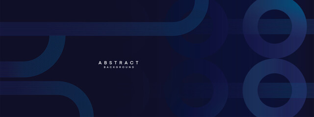 Abstract Dark Blue Waving circles lines Technology Background. Dark Blue gradient with glowing lines shiny geometric shape and diagonal, for brochure, cover, poster, banner, website, header - obrazy, fototapety, plakaty