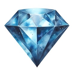Blue diamond crystal gem wealth symbol watercolor paint