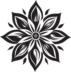 Monochrome Bloom Signature Iconic Detailing Ethereal Flower Vector Black Symbol