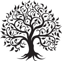 Silhouette Arboreal Emblem Black Vector Monochrome Tree Symbol Iconic Logo Design