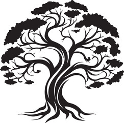 Stylish Tree Vector Black Emblematic Mark Singular Silhouette Oak Iconic Symbol