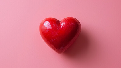 Fototapeta premium Red heart on pink background. One heart-shaped object is located to the side, there is space for text.