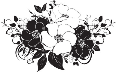 Floral Embrace Chic Vector Mark Retro Floral Romance Black Emblematic Design