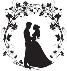 Elegant Bouquet Duo Emblematic Vector Botanical Matrimony Black Logo Icon
