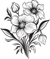 Snowy Garden Sketch Monochrome Iconic Mark Frost kissed Flora Stylish Vector Emblem