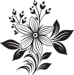 Whimsical Snow Petals Vector Monochrome Icon Frozen Floral Sketch Iconic Black Emblem