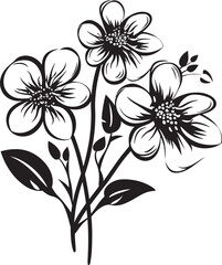 Frozen Floral Sketch Iconic Black Emblem Snowfall Blossom Impressions Stylish Vector