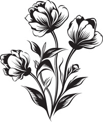 Wintry Flower Sketch Monochrome Emblem Icy Floral Handiwork Elegant Black Icon