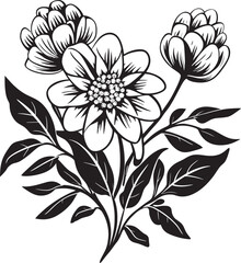 Frosty Flower Sketch Stylish Monochrome Design Chill kissed Floral Frost Vector Black Emblem