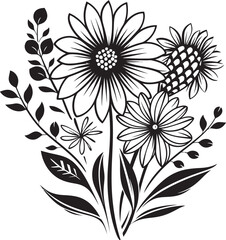 Chill Blossom Sketch Vector Iconic Design Frost kissed Flower Impression Monochrome Emblem