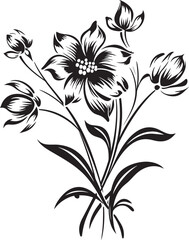 Whimsical Bloom Impression Iconic Emblematic Symbol Snowflake Petal Art Black Vector Emblem