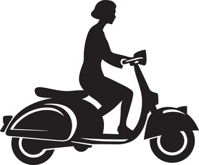 Vintage Glamour Ride Stylish Vector Emblem Chic Scooterista Journey Monochrome Icon