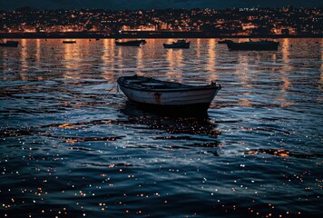 Fototapeta premium a fishing boat and sky at night