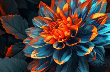 a flower with bright blue and orange colors