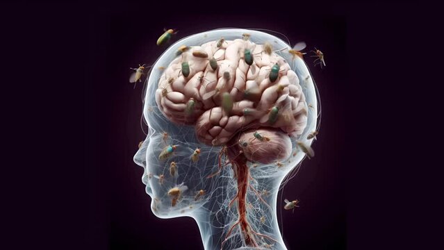 artificial human brain with bugs inside