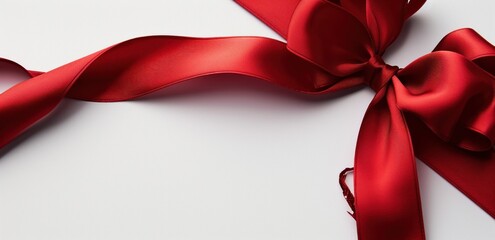 a red satin ribbon with bow on a white background