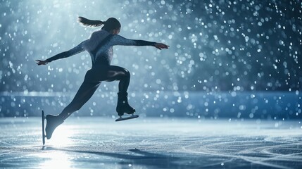 A figure skater executing a perfect jump, capturing grace and athleticism.