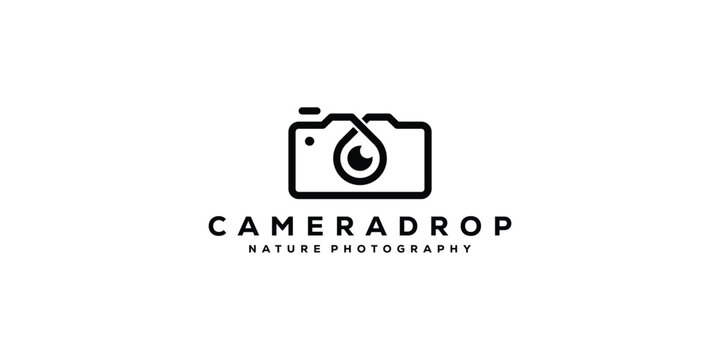Creative Camera Drop Logo. Camera and Water Drops as Lenses. Logo For Nature Photographers. Icon Symbols Vector Logo Design Template.