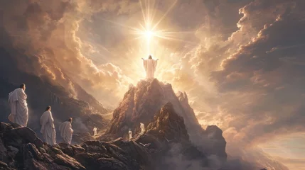 Foto op Canvas Glorious depiction of the Transfiguration of Jesus on a mountain with radiant light © Bijac