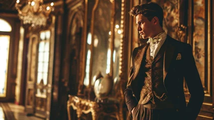 Fotobehang Male model as a Gilded Age industrialist in a lavish mansion, opulence and history. © Bijac
