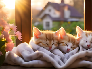 Sleepy kittens, Kittens in the house, Cats - obrazy, fototapety, plakaty